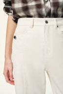 Polly Front Seams White Barrel Leg Jeans in Cotton Denim