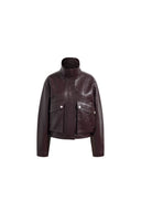 Scarlett Batwing Cropped Jacket in Crinkled Vegan Leather