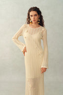 Eliana 3D Floral Open-Knit Dress in Linen Blend