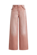 Delphine Ruffled Hem Pink Jeans in Cotton Denim