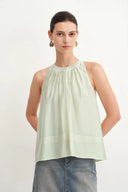 Leah Avocado Green Tencel Blend Ruffle Off-Shoulder Top