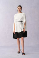 Carlton Wrinkle Resistant Cape Dress in Matte Satin-Linen Blend