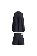 Zach Sleeveless Top and Shorts Matching Set in Silk-Cotton Denim