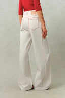 Genevieve Color Blocked White Jeans in Cotton Denim