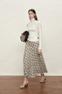 Lumina Slouchy Turtleneck Semi Sheer Bodice Fitted Top in Combed Wool