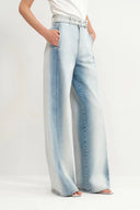 Paz Belted Gradient Washed Wide Leg Jeans in Cotton Denim