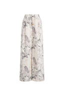 Emma Handpainted Floral Elastic Waist Wide Leg Pants in Linen Blend