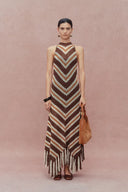 Franny Hand Crochet Striped Sleeveless Dress in Cotton-Linen Tape Yarn Knit Maa Taa Caa Eaa Daa Faa Eaa
