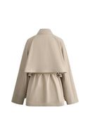 Catelo Double Breasted Leather Belted Short Trench Coat in Wrinkle Resistant Cotton
