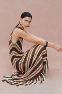 Franny Hand Crochet Striped Sleeveless Dress in Cotton-Linen Tape Yarn Knit Maa Taa Caa Eaa Daa Faa Eaa