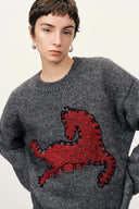 Quella Red Pony Drop Shoulder Sweater in Alpaca Wool Knit