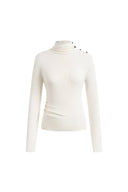 Lumina Slouchy Turtleneck Semi Sheer Bodice Fitted Top in Combed Wool