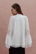 Megan Ruffle Polka Dot Shirt in Mulberry Silk Burnout Jacquard