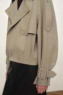 Elva Large Lapel Pleated Hem Short Trench Coat in Lightweight Blend