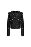 Aquila Hand Sewn Rhinestone Crop Suit Blazer in Fine Wool Suiting