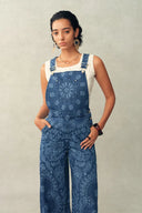 Hazel Laser-Print Paisley Denim Overalls in Cotton Denim
