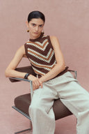 Clara Hand Crochet Sleeveless Top in Cotton-Linen Tape Yarn