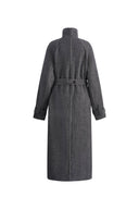 Edwina Grey Long Herringbone Coat in Lightweight Merino Wool