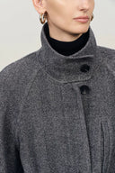Edwina Grey Long Herringbone Coat in Lightweight Merino Wool
