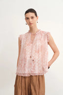 Gracia Printed Sleeveless Blouse in Crepe Georgette