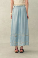 Marmont Pin Tuck Embroidery Blouse and Skirt Matching Set in Tencel Denim
