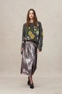 Layering Sequin Slit Midi Skirt in Shimmering Mermaid Sequins