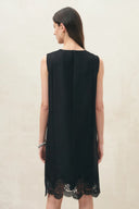 Violet Embroidery Embellished Dress in Silk-Wool Satin