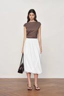 Cathy White Twisted-Seam Bubble Midi Skirt in Lightweight Blend