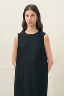 Violet Embroidery Embellished Dress in Silk-Wool Satin