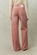 Delphine Ruffled Hem Pink Jeans in Cotton Denim