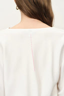 Bianca Drape Neck Sequin Embroidered Blouse in Acetate Twill