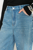 Harper Bow Embellished Jeans in Cotton Denim