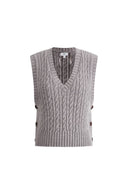 Winnie V Neck Sleeveless Top in Merino Wool Cable Knit