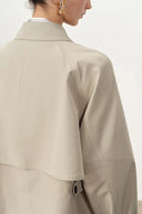 Catelo Double Breasted Leather Belted Short Trench Coat in Wrinkle Resistant Cotton