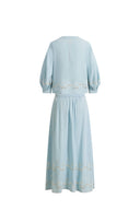 Marmont Pin Tuck Embroidery Blouse and Skirt Matching Set in Tencel Denim