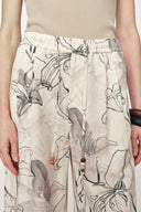 Emma Handpainted Floral Elastic Waist Wide Leg Pants in Linen Blend