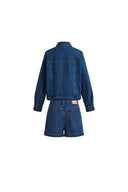 Colette Striped Washed Blue Patch Pocket Jacket and Shorts in Herringbone Denim