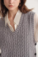 Winnie V Neck Sleeveless Top in Merino Wool Cable Knit