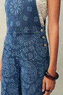 Hazel Laser-Print Paisley Denim Overalls in Cotton Denim