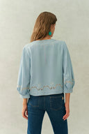 Marmont Pin Tuck Embroidery Blouse and Skirt Matching Set in Tencel Denim