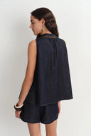 Zach Sleeveless Top in Silk-Cotton Denim