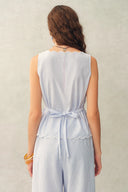 Lone Striped Embroidered Sleeveless Lace Trim Cami Top and Skirt Set in Crinkled Cotton