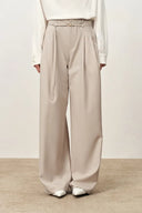 Halley Tie Waist Wide Leg Suit Pants in Wrinkle Resistant Suiting Fabric