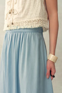 Shirley Eyelet Embroidered Washed Light-Blue Denim Skirt in Tencel Denim