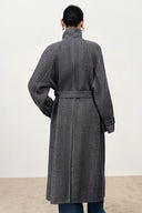 Edwina Grey Long Herringbone Coat in Lightweight Merino Wool