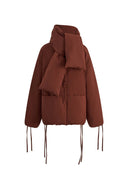 Aimee Detachable Scarf Down Jacket in Hollow Yarn Fine Twill