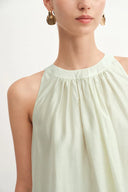 Leah Avocado Green Tencel Blend Ruffle Off-Shoulder Top