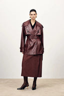 Ostro Trench Style Coat in Waxed Faux Leather