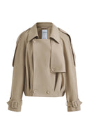 Elva Large Lapel Pleated Hem Short Trench Coat in Lightweight Blend