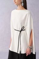 Carlton Wrinkle Resistant Cape Dress in Matte Satin-Linen Blend